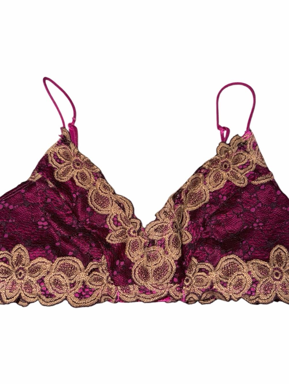 Women's Free People Gold-Trim Plum Lace Bralette Size Medium